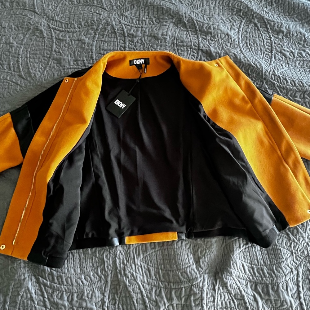 NWT DKNY Colorblock Faux Leather Stripe Jacket - Picture 8 of 14